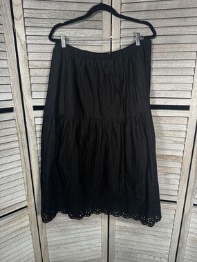 Gap Black Eyelet Tiered Midi Skirt L NWT
